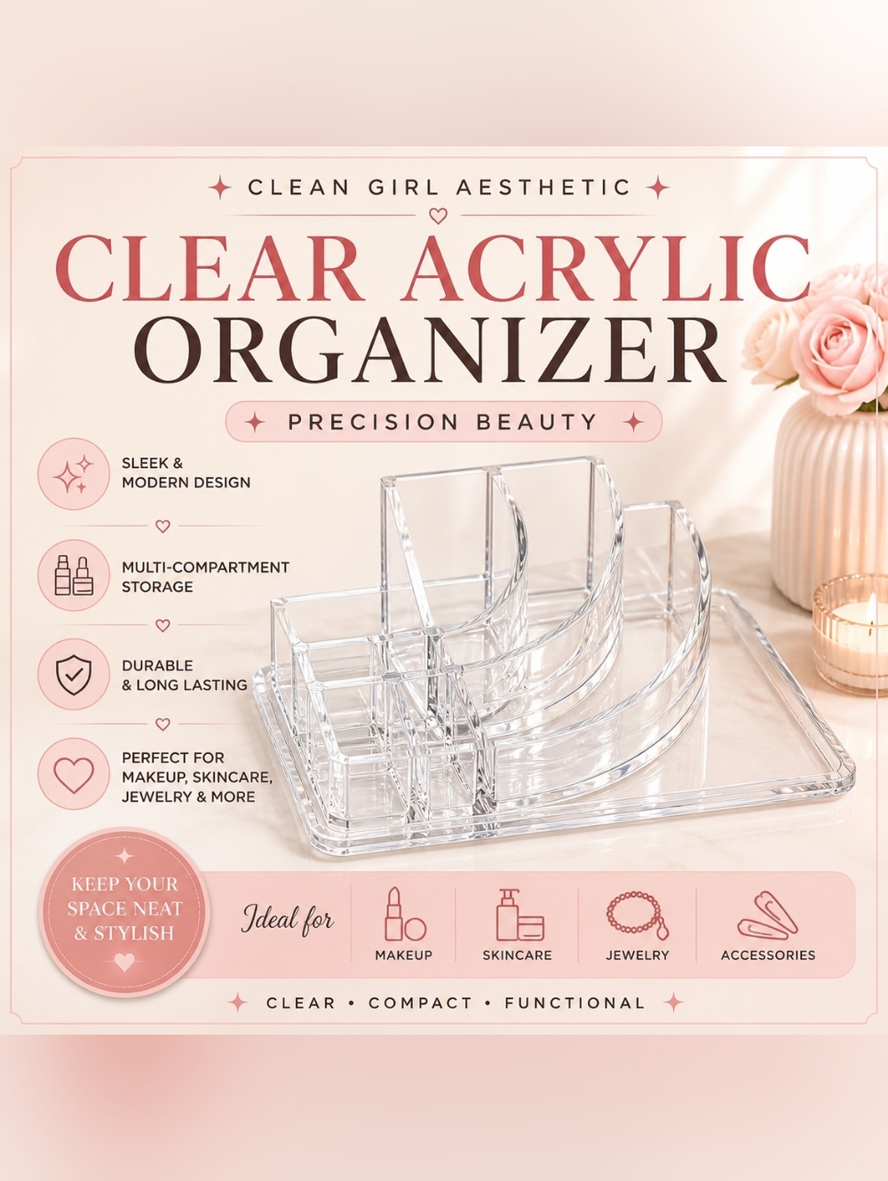 Clean Girl Aesthetic Clear Acrylic Organizer Precision Beauty✨️